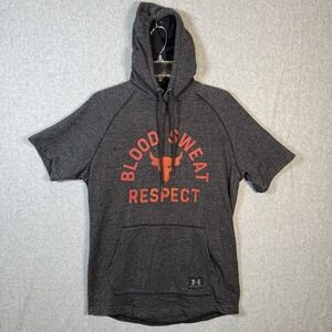 Under Armour Project Rock Hoodie Men Medium Gray Blood Sweat Respect Short